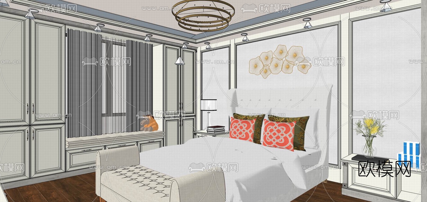 简欧卧室主人房su模型下载（渲染图3）