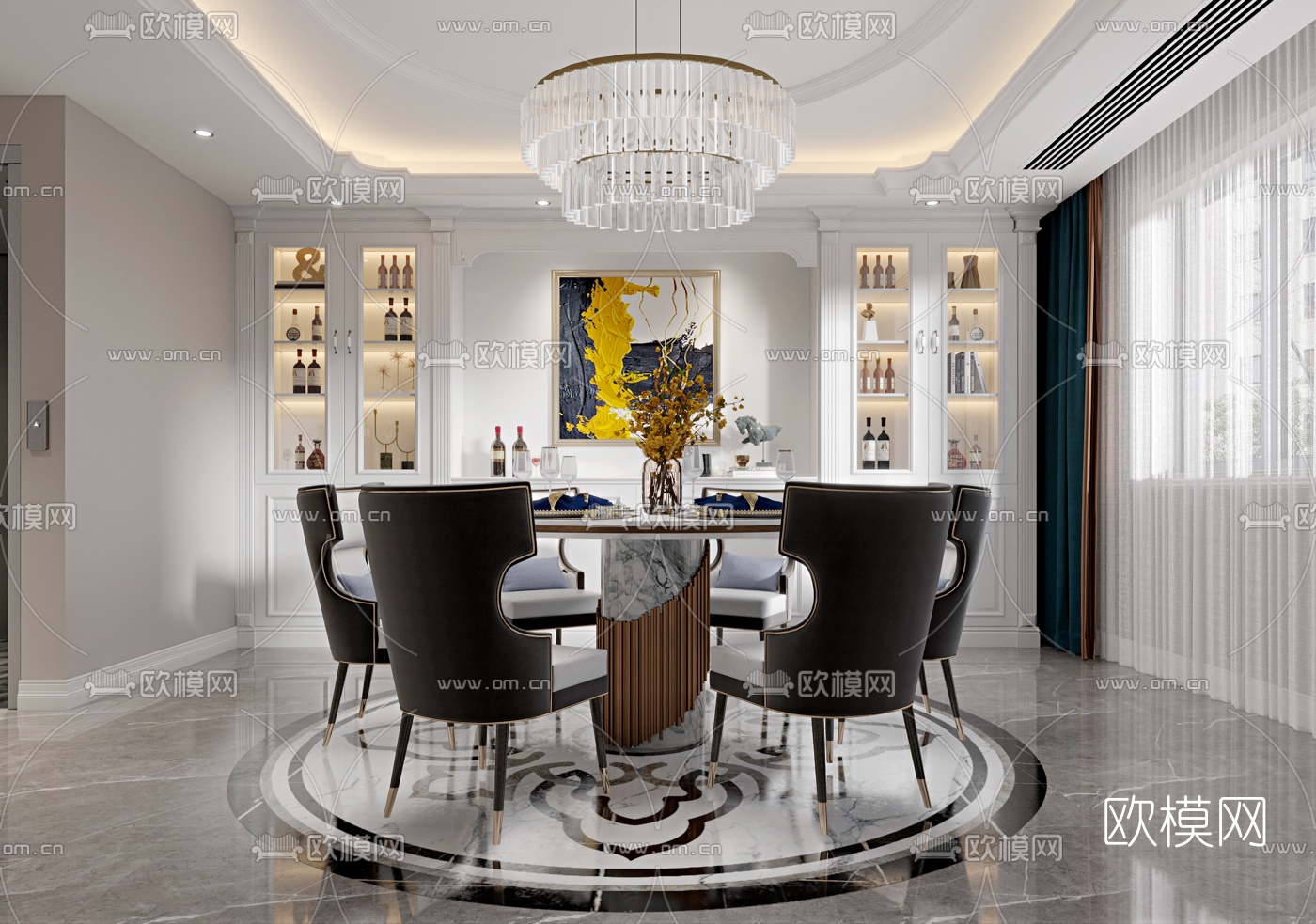 美式别墅客厅餐厅3d模型下载（渲染图4）