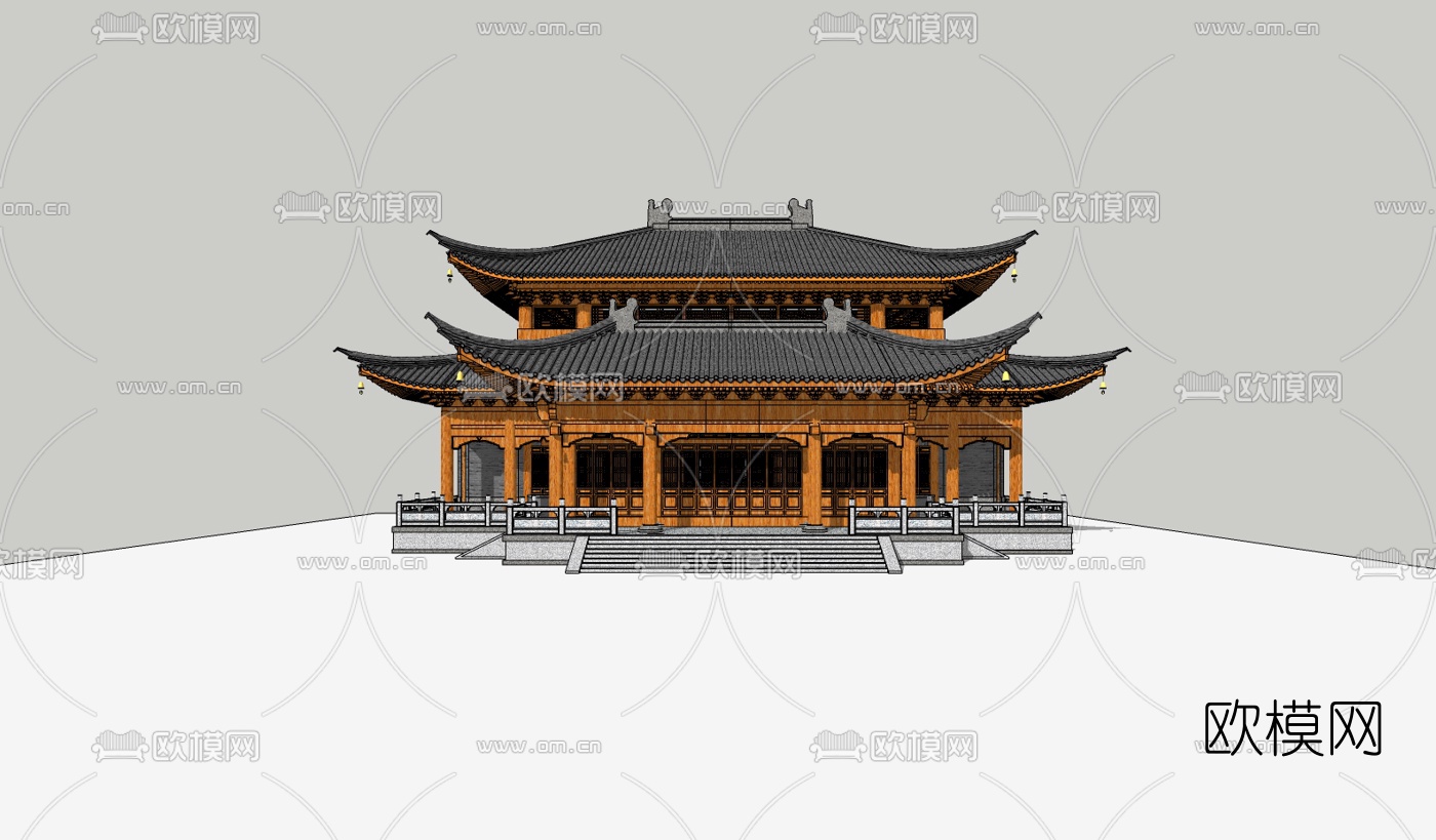 中式大雄宝殿su模型