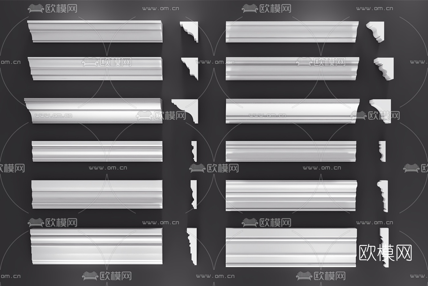 欧式地脚线石膏线组合3D模型下载（渲染图2）