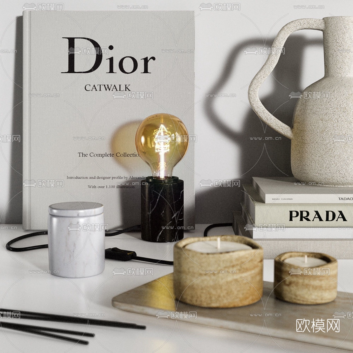 现代花瓶书籍饰品摆件3d模型