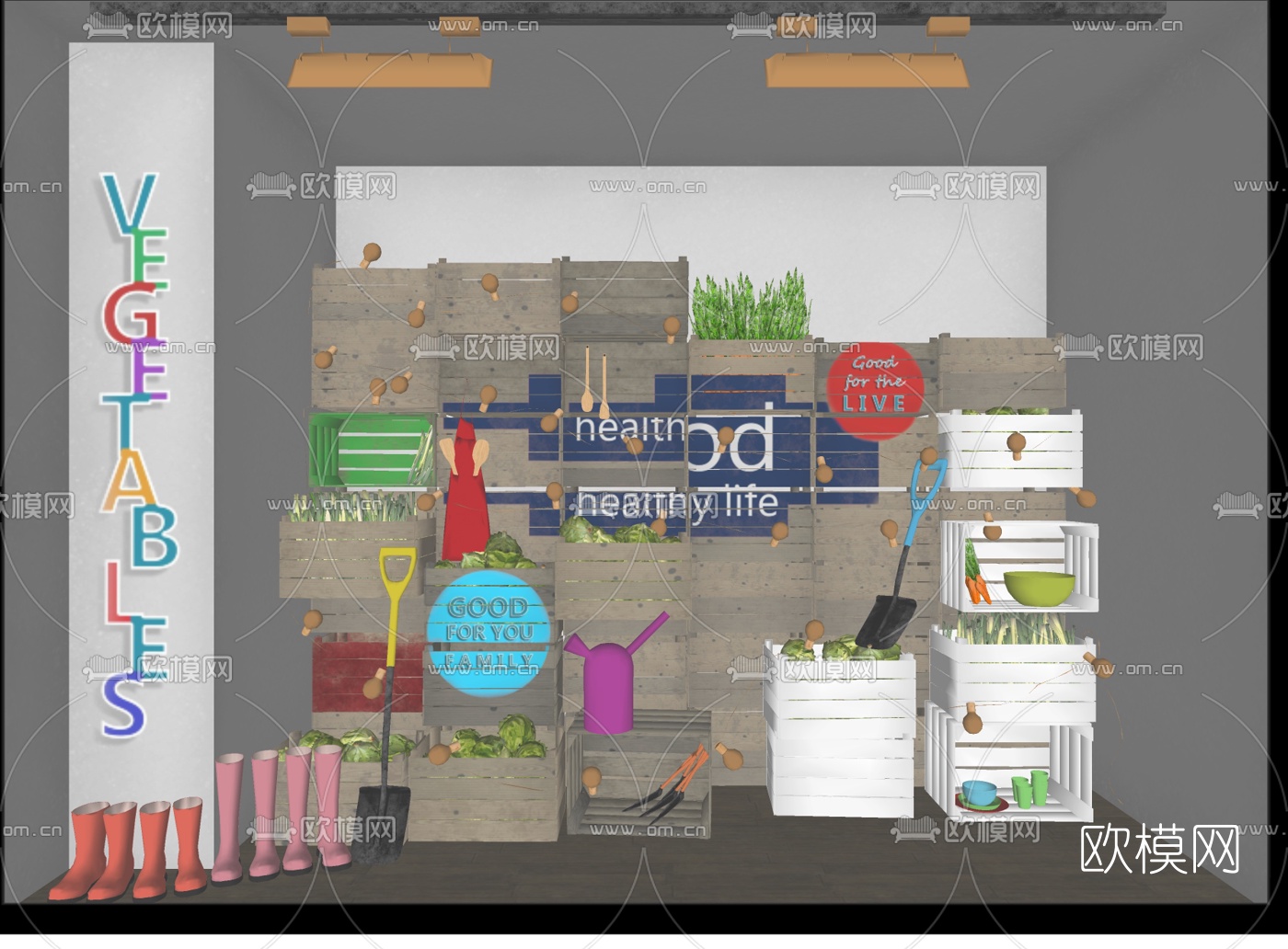 北欧皮靴针织帽饰橱窗su模型下载（渲染图1）