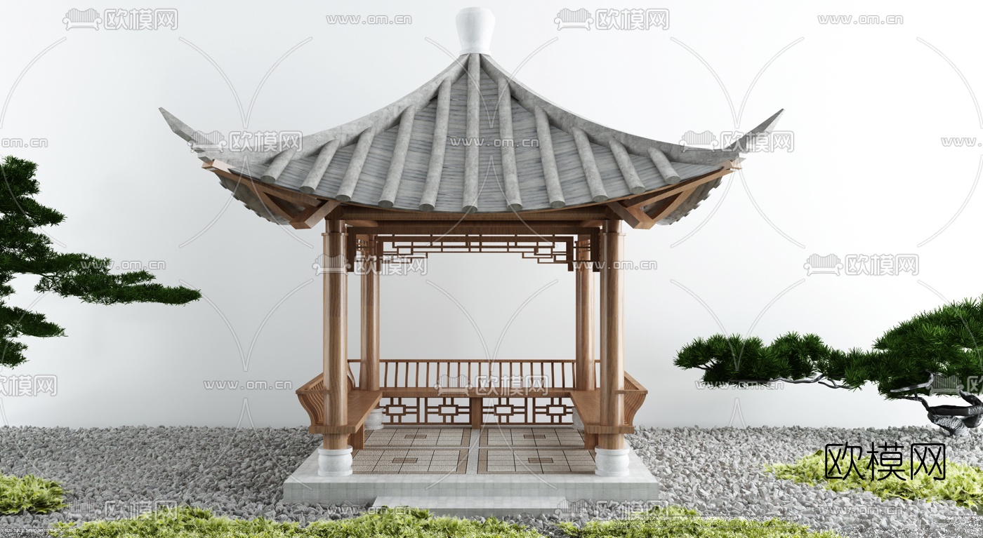 新中式凉亭园艺小品3d模型下载