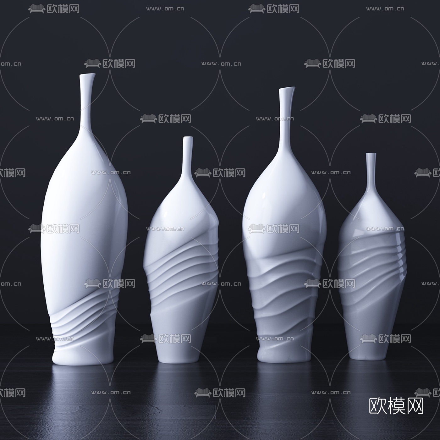 现代波浪陶瓷花瓶3d模型