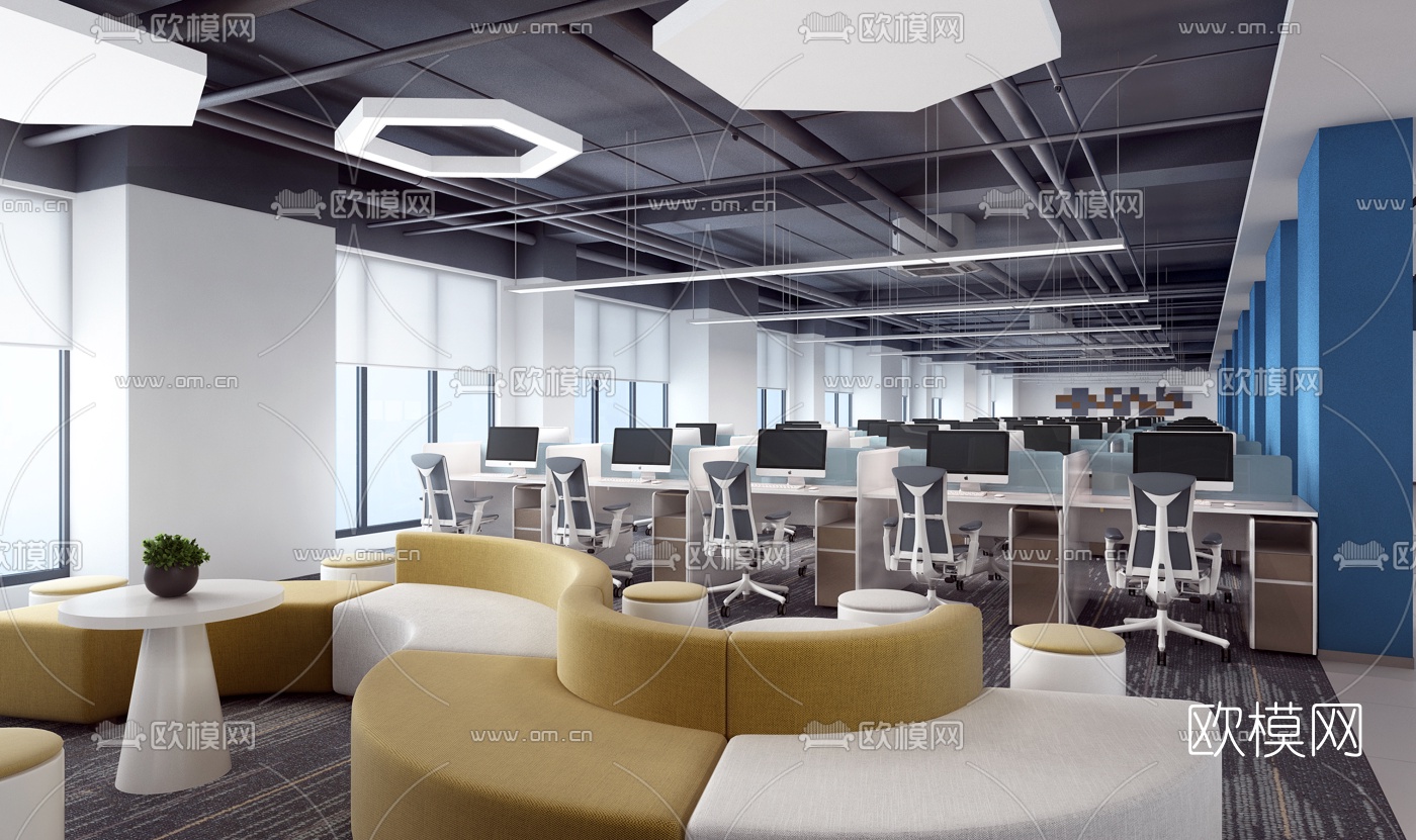 现代敞开式办公区3d模型