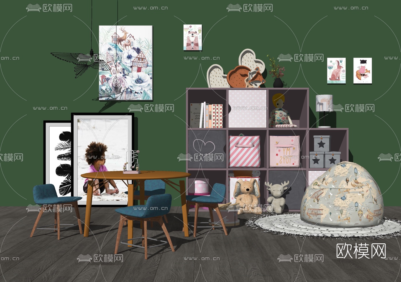 北欧儿童实木休闲桌椅su模型下载