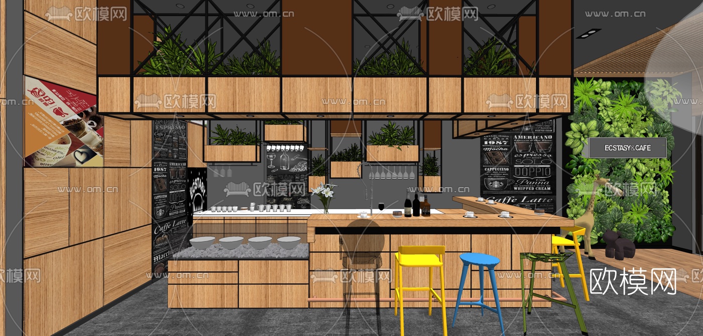工业风咖啡厅su模型下载（渲染图2）