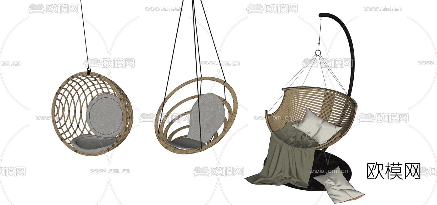 北欧吊椅组合su模型下载