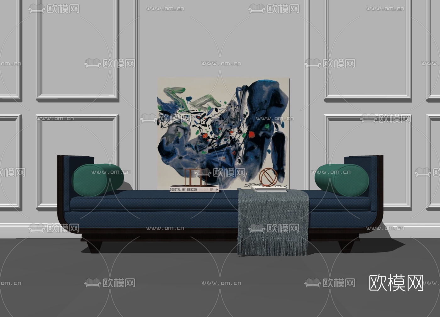 新中式皮革床尾凳脚踏su模型下载