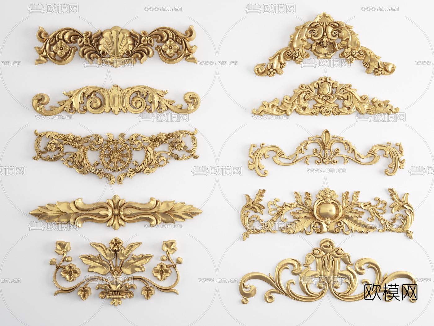 欧式镀金雕刻雕花构件3d模型下载
