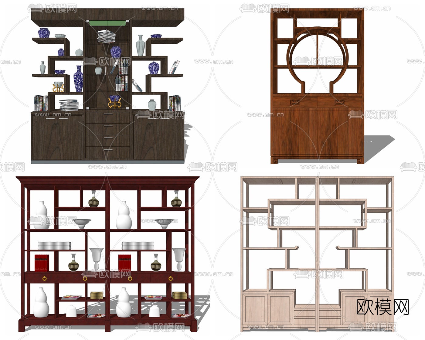 中式博古架装饰柜su模型下载
