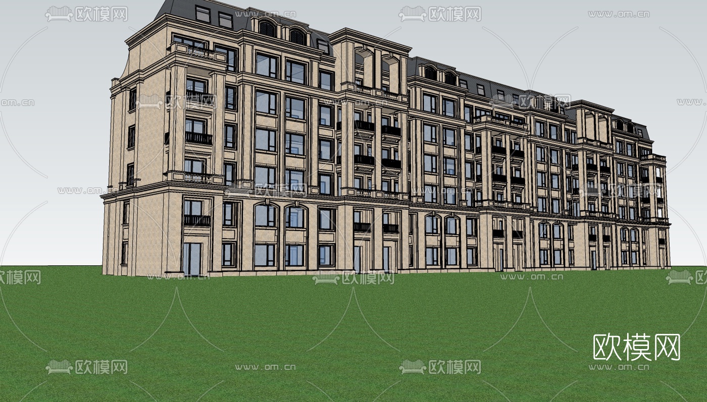 欧式多层公寓楼su模型下载（渲染图2）