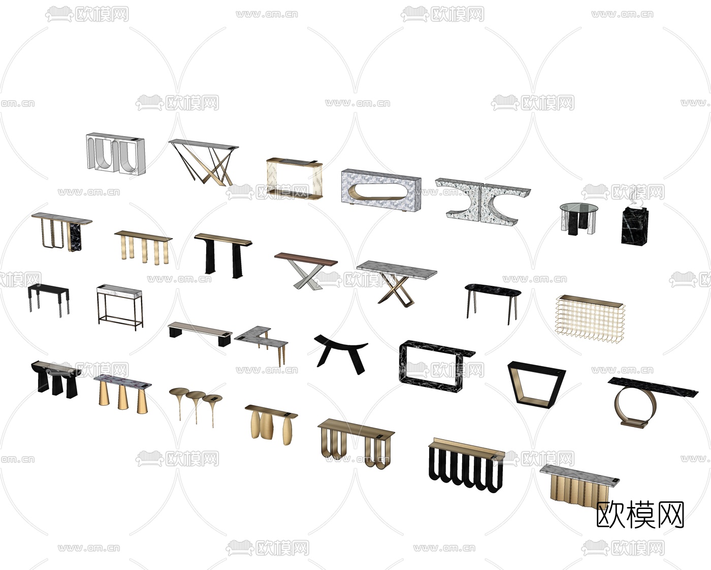 现代端景条案组合su模型下载（渲染图4）