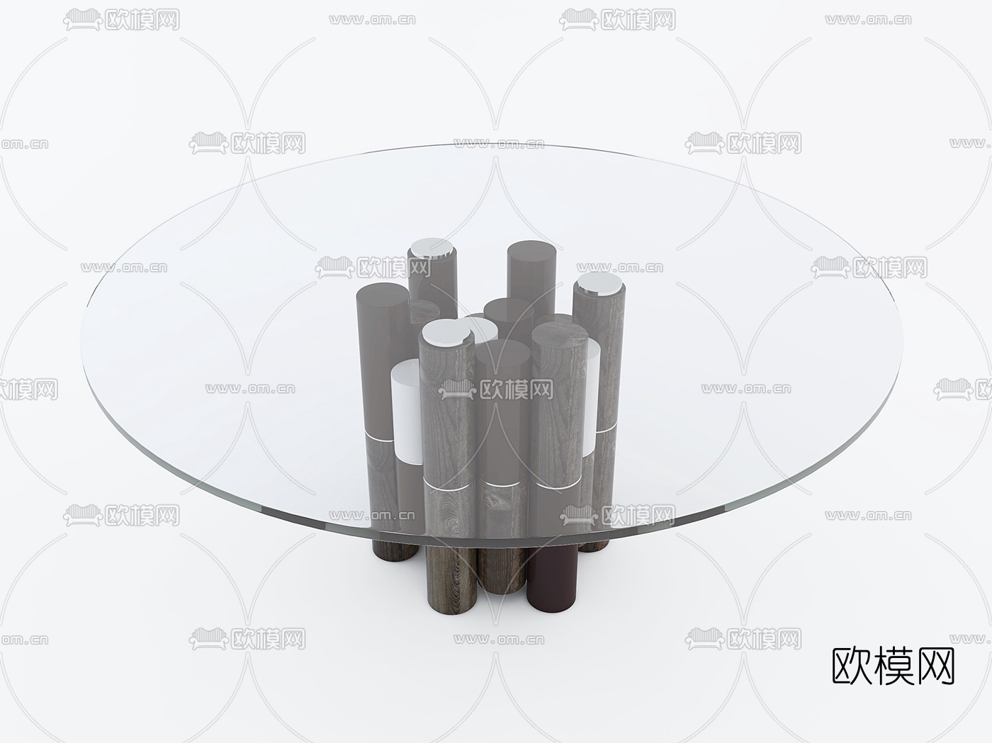 意大利PORADA品牌 现代木制圆筒拼接玻璃餐桌3d模型下载（渲染图2）