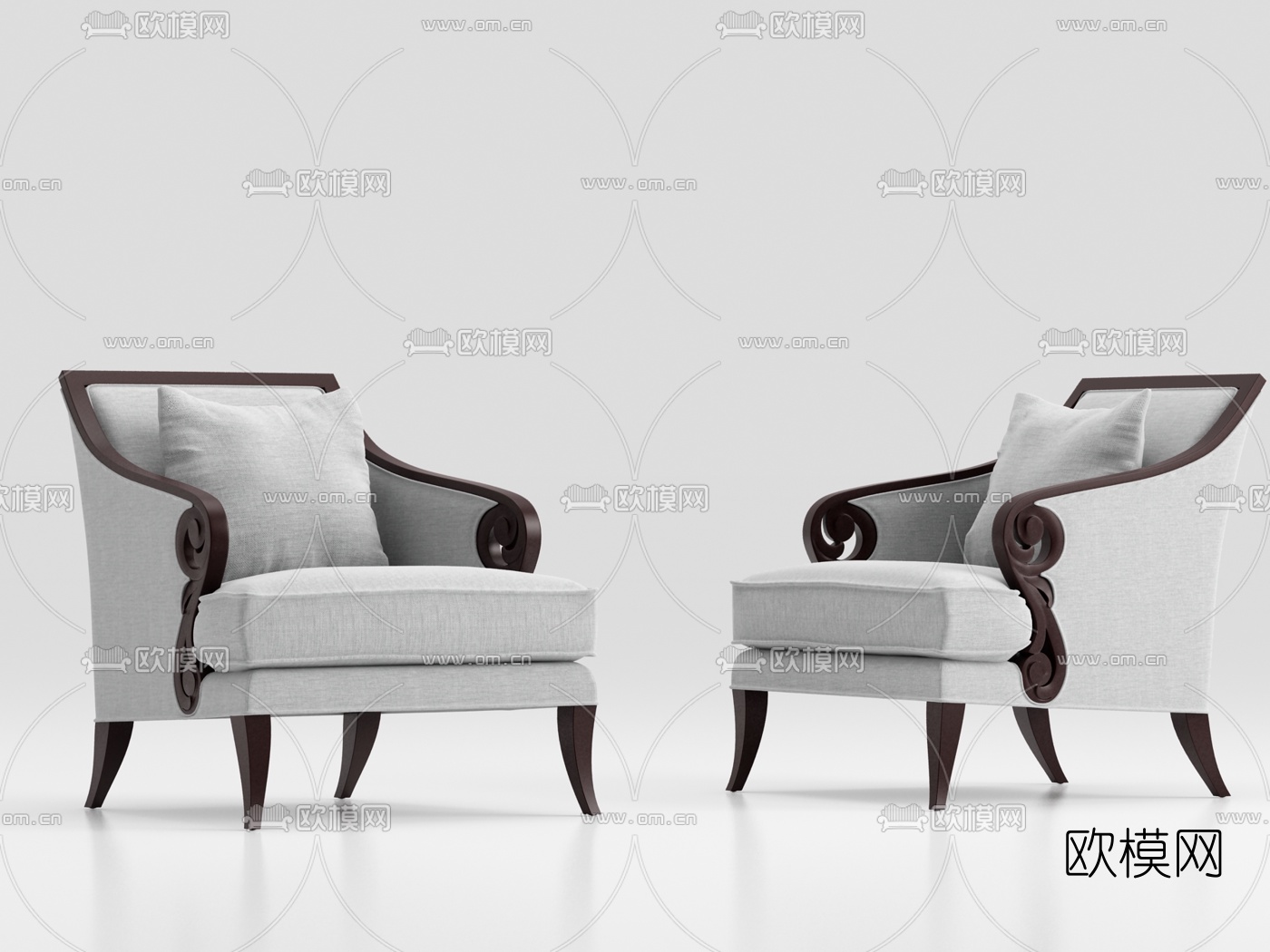 美式单人实木沙发3d模型下载