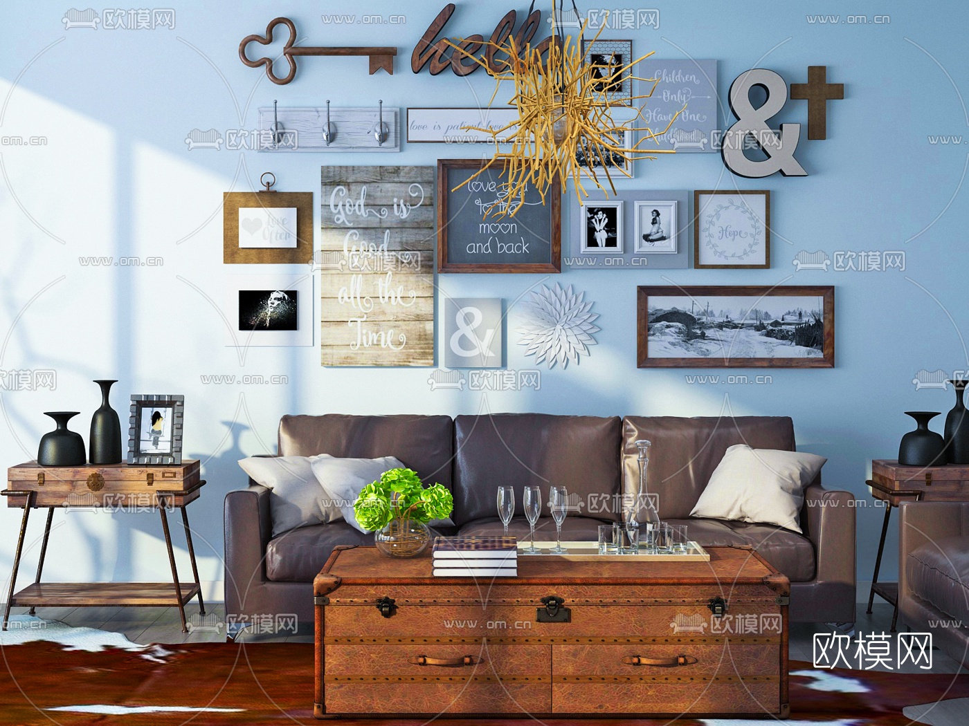 工业风皮革沙发组合3d模型下载