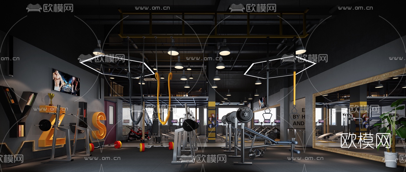 现代健身房3d模型下载（渲染图1）
