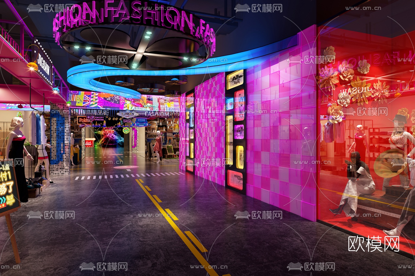 工业风商场步行街3d模型下载（渲染图2）