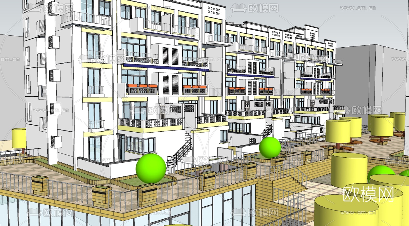 现代小区规划免费su模型下载（渲染图4）