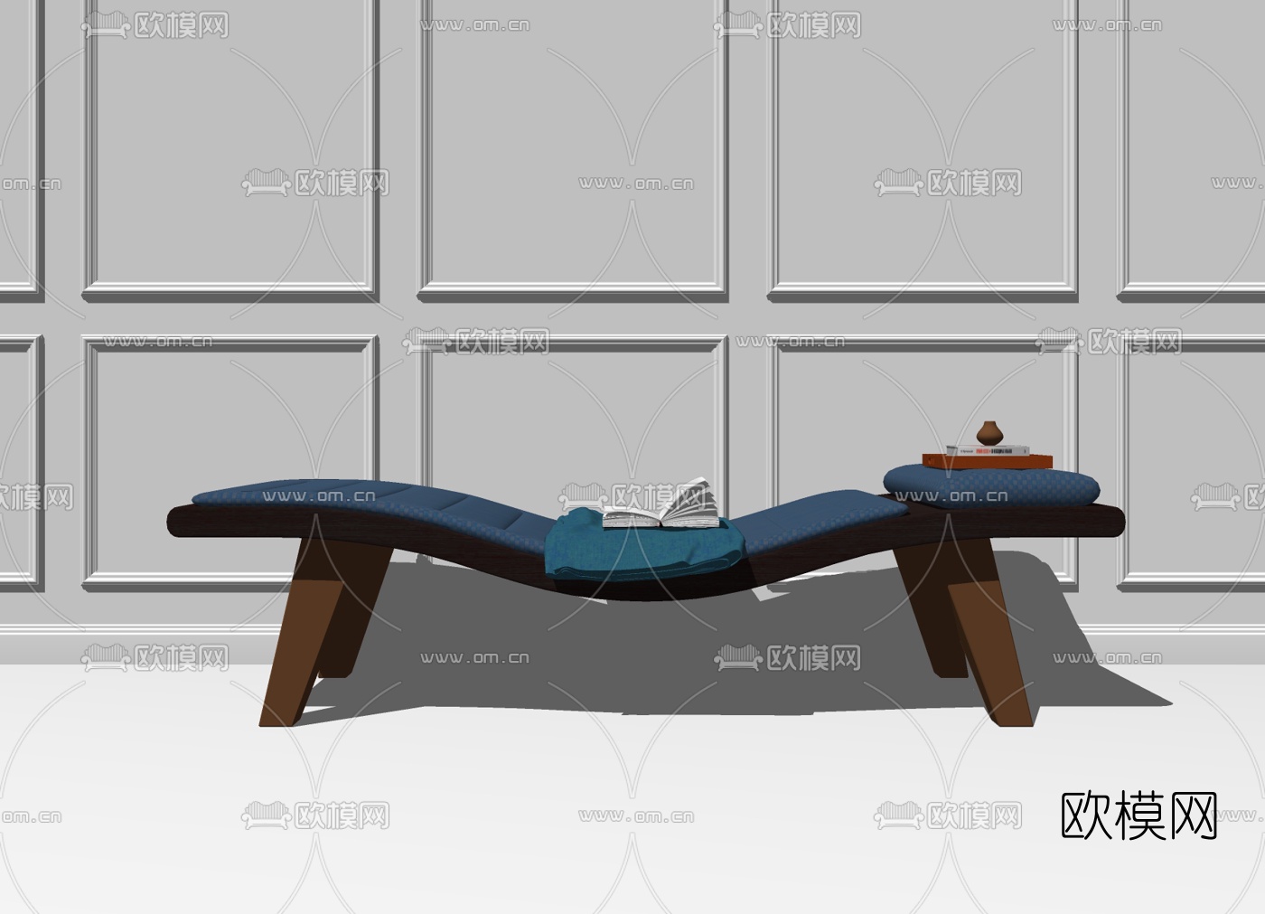 新中式实木皮革脚踏su模型下载