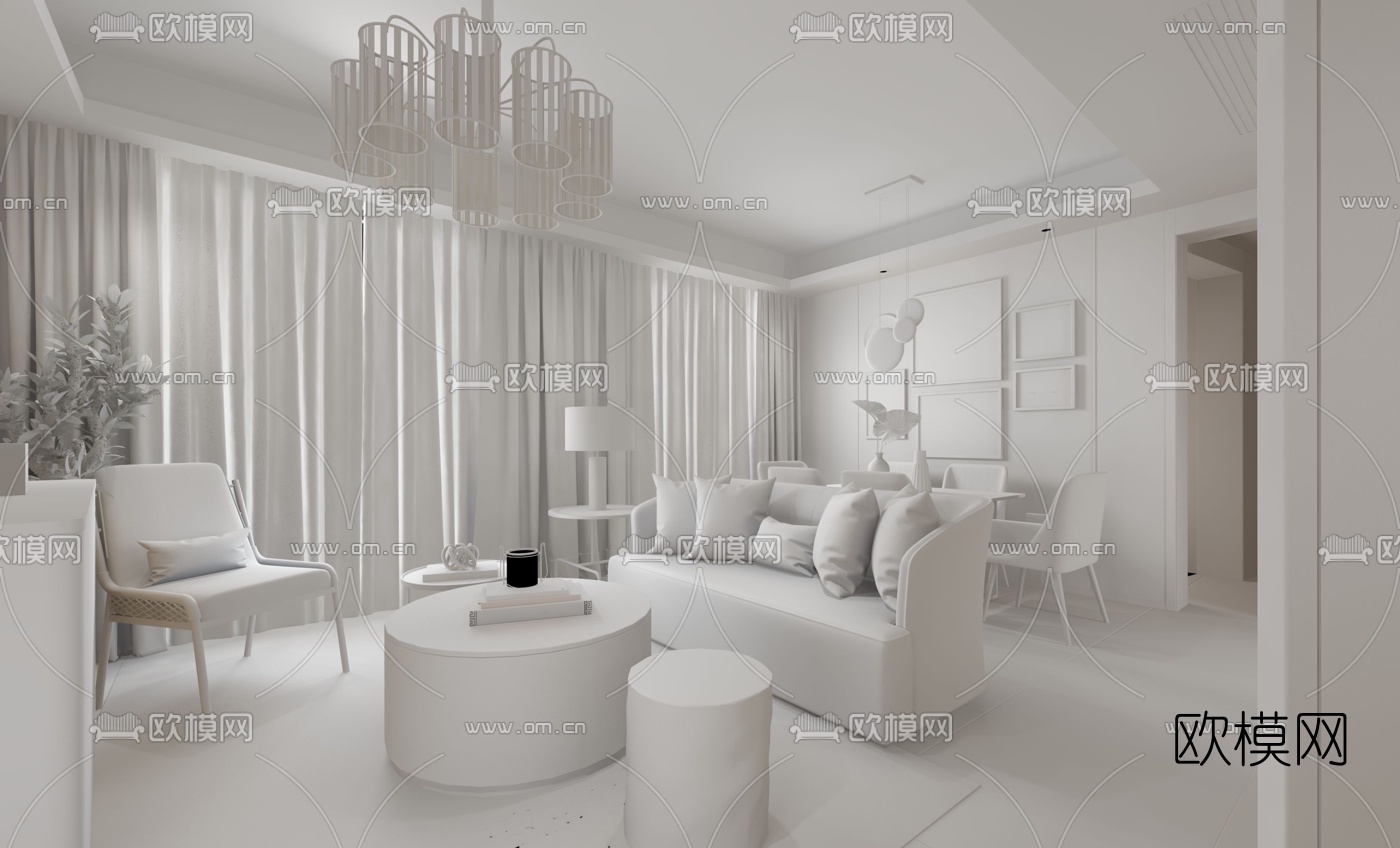 乐尚设计 现代客厅3D模型下载（渲染图2）