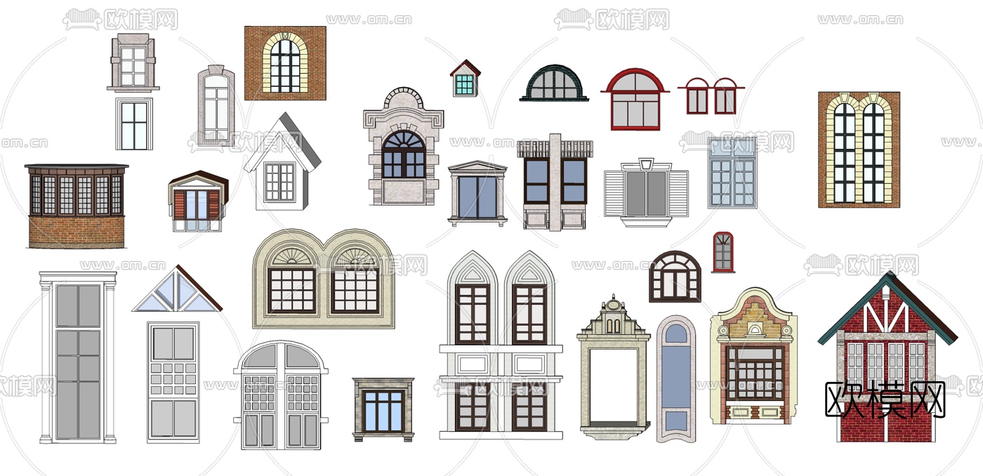 欧式窗户窗花组合su模型下载