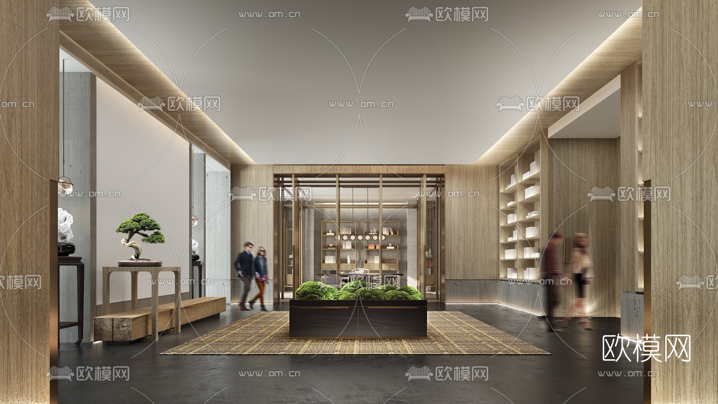 新中式酒店会所走廊过道3d模型
