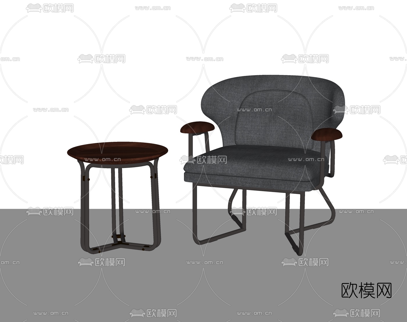 工业风休闲椅组合su模型下载（渲染图1）