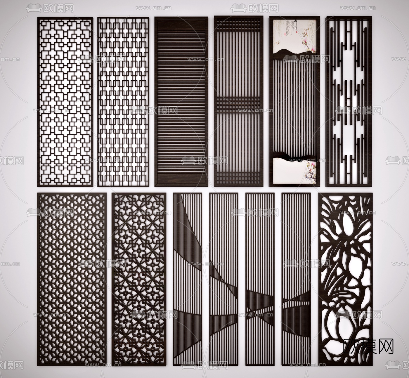 中式实木屏风隔断组合3D模型下载