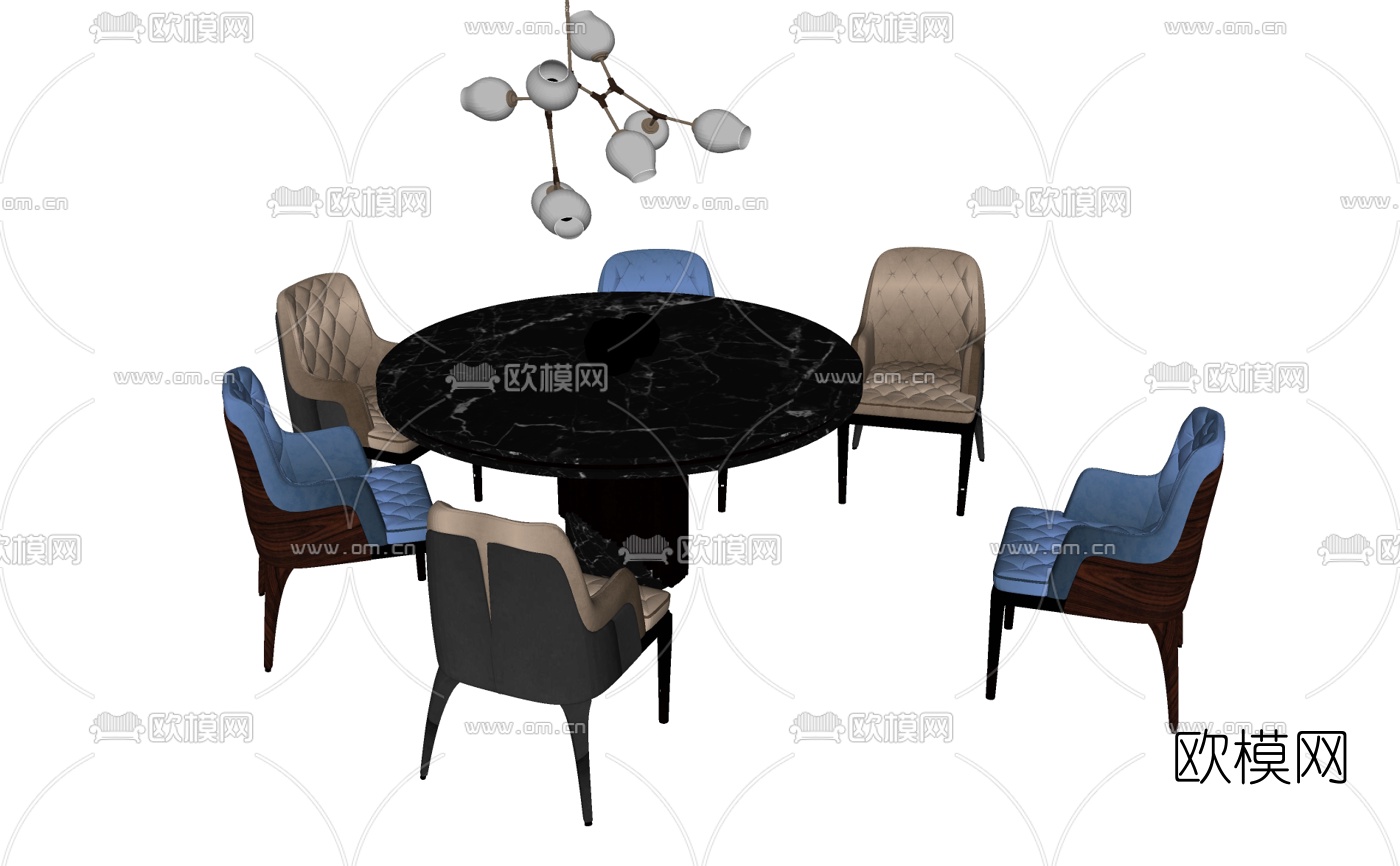 现代餐桌椅组合su模型下载（渲染图1）