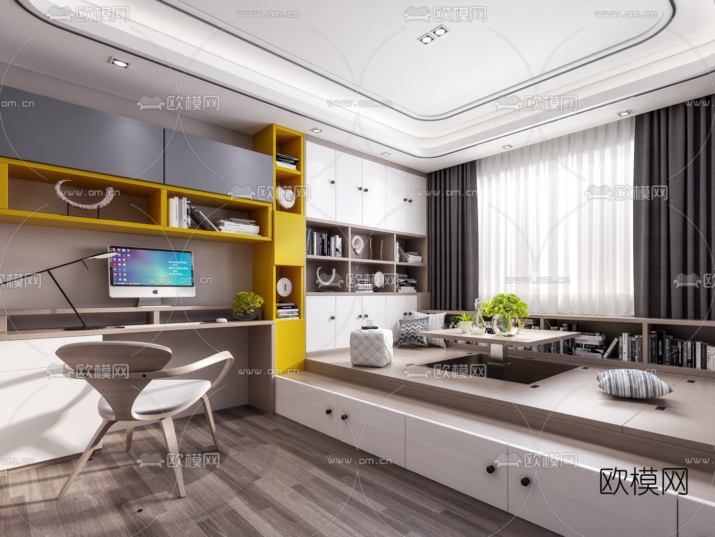 现代榻榻米卧室书房3d模型