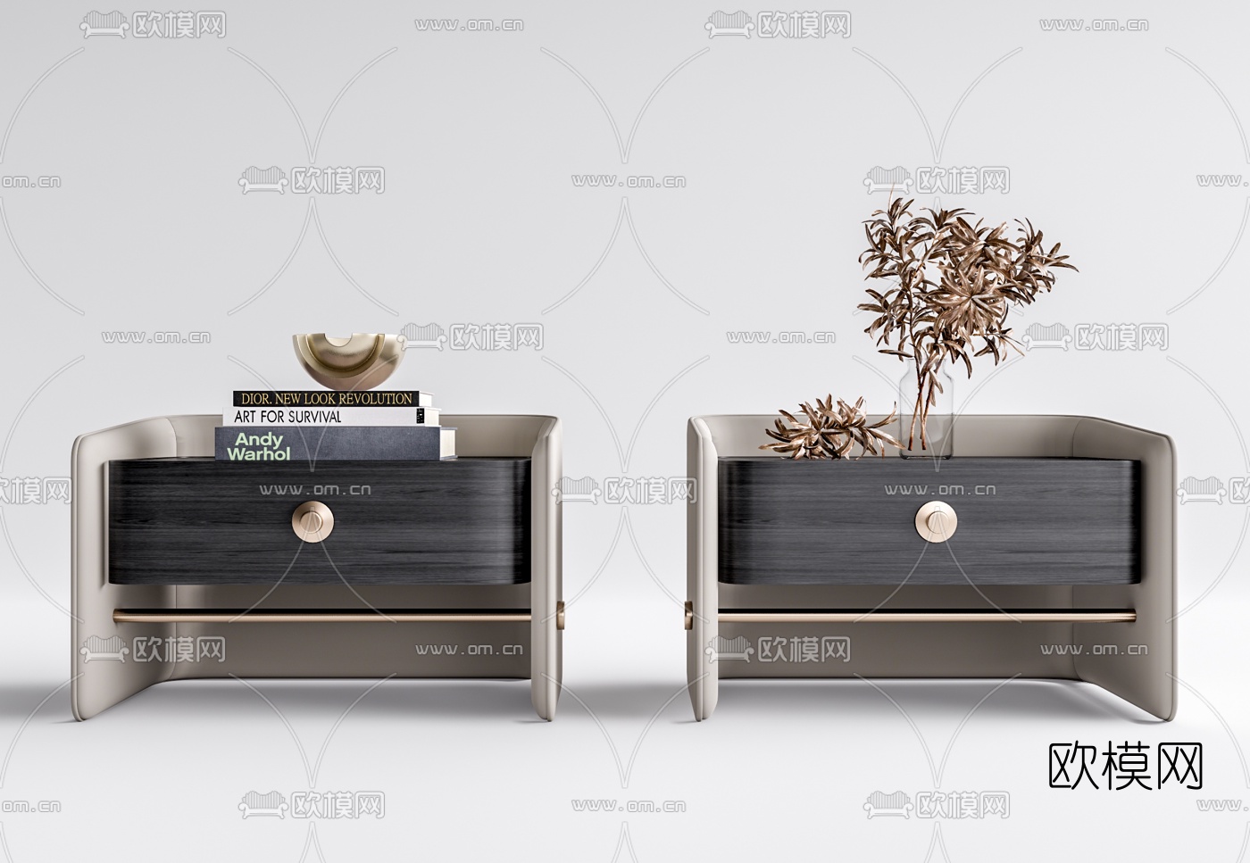 现代轻奢床头柜su模型下载（渲染图1）