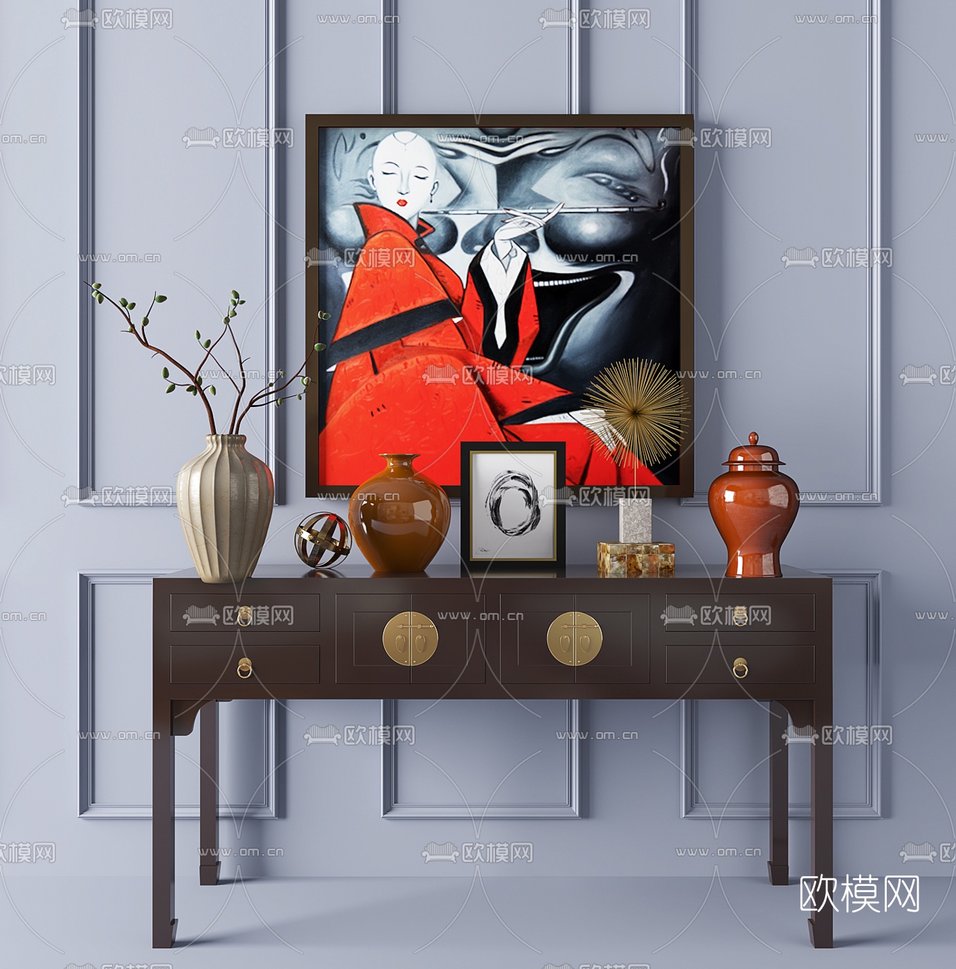 新中式端景台3d模型下载