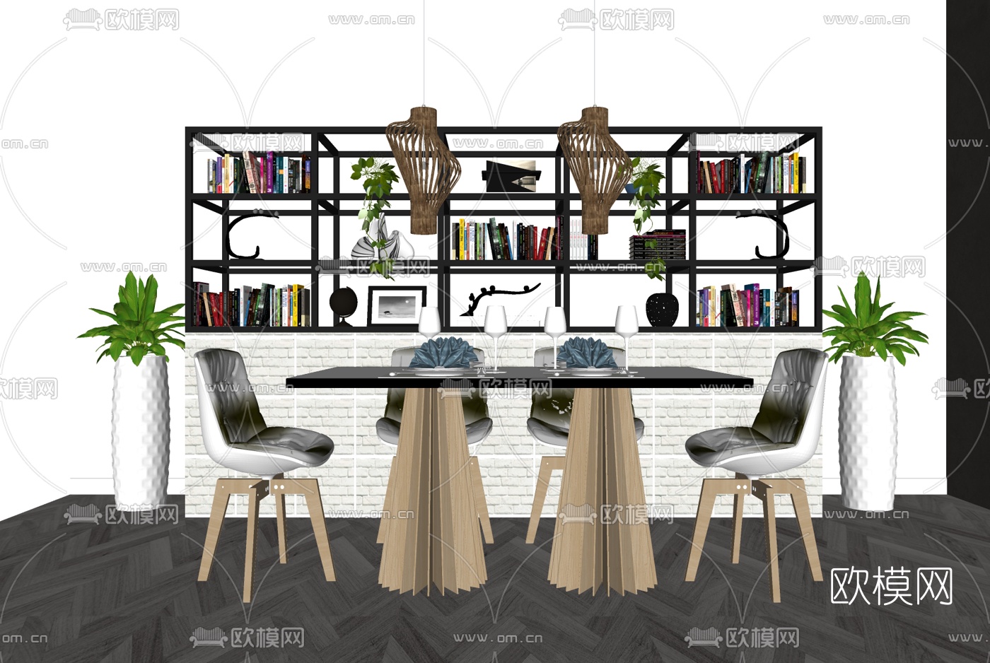 现代实木餐桌椅su模型下载（渲染图1）