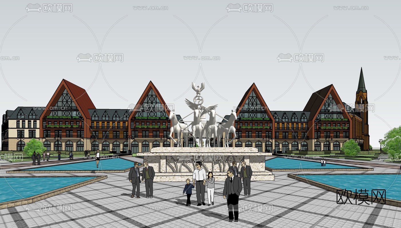 欧式商业街su模型下载（渲染图4）