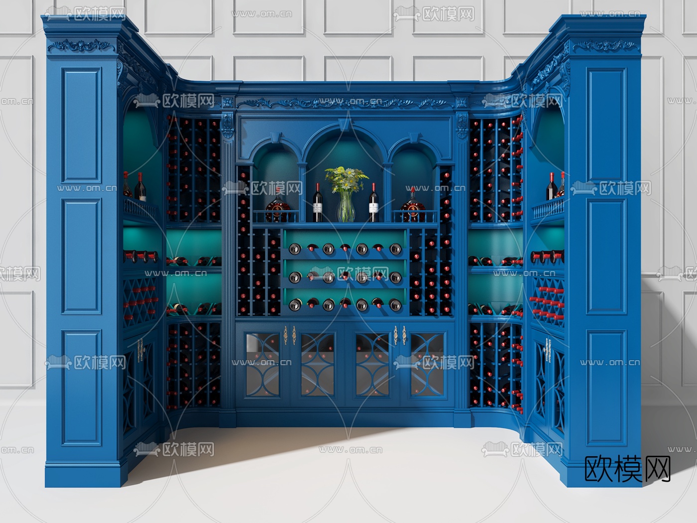 欧式实木酒柜摆件组合3D模型下载