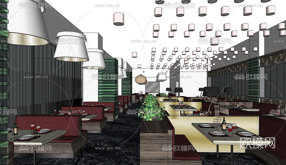 现代火锅餐厅免费su模型下载_ID10423921_sketchup模型下载-欧模网