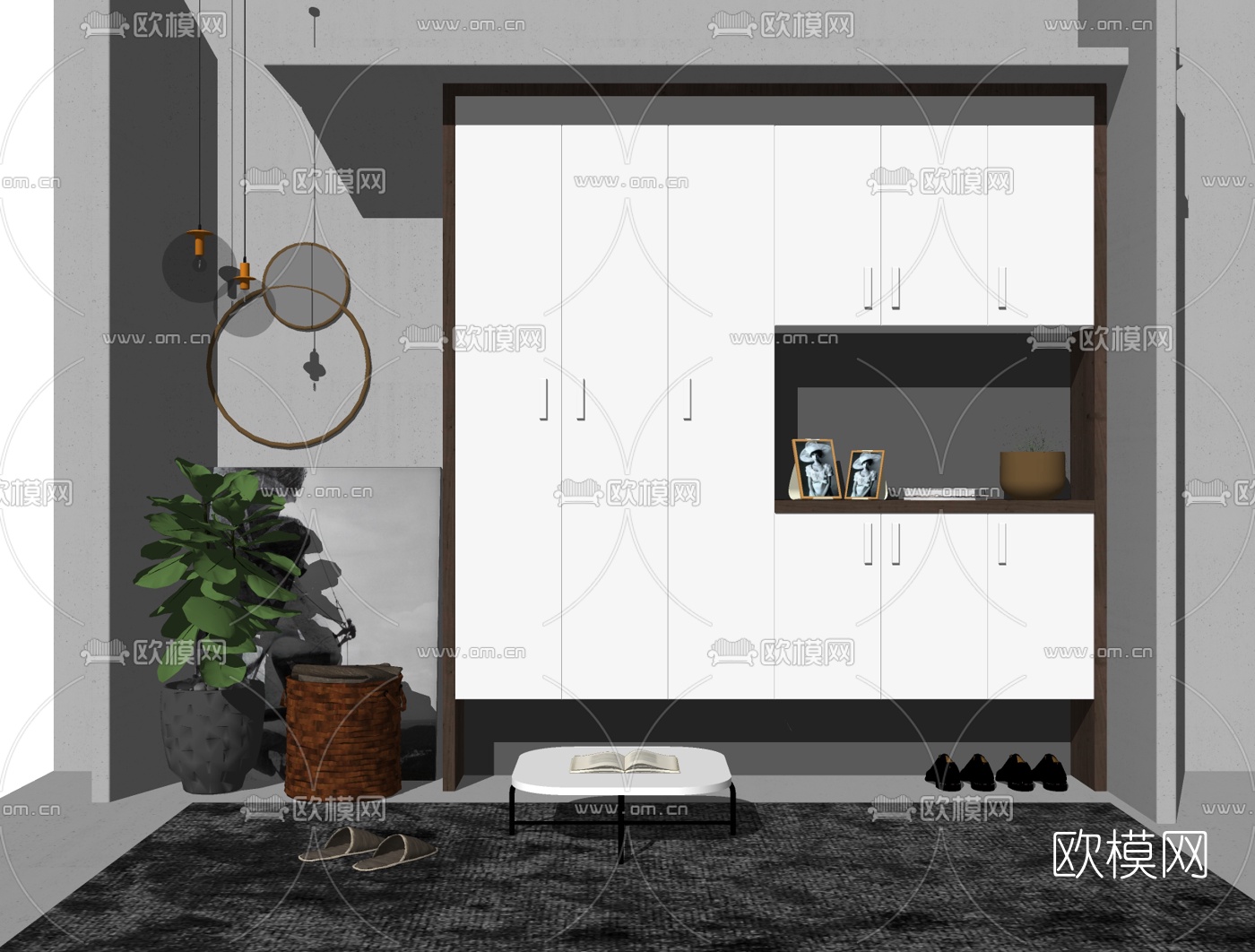 现代实木鞋柜su模型下载