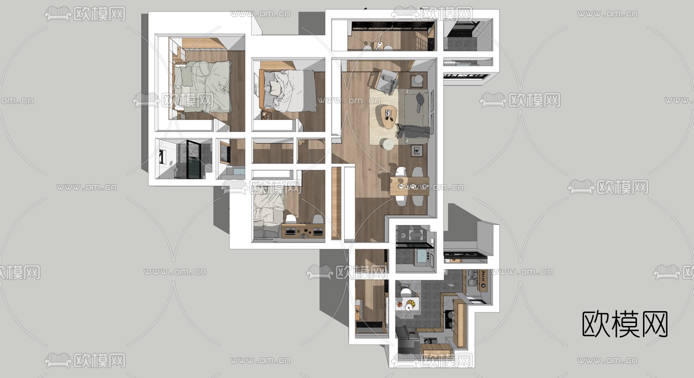 北欧客餐厅su模型下载（渲染图1）