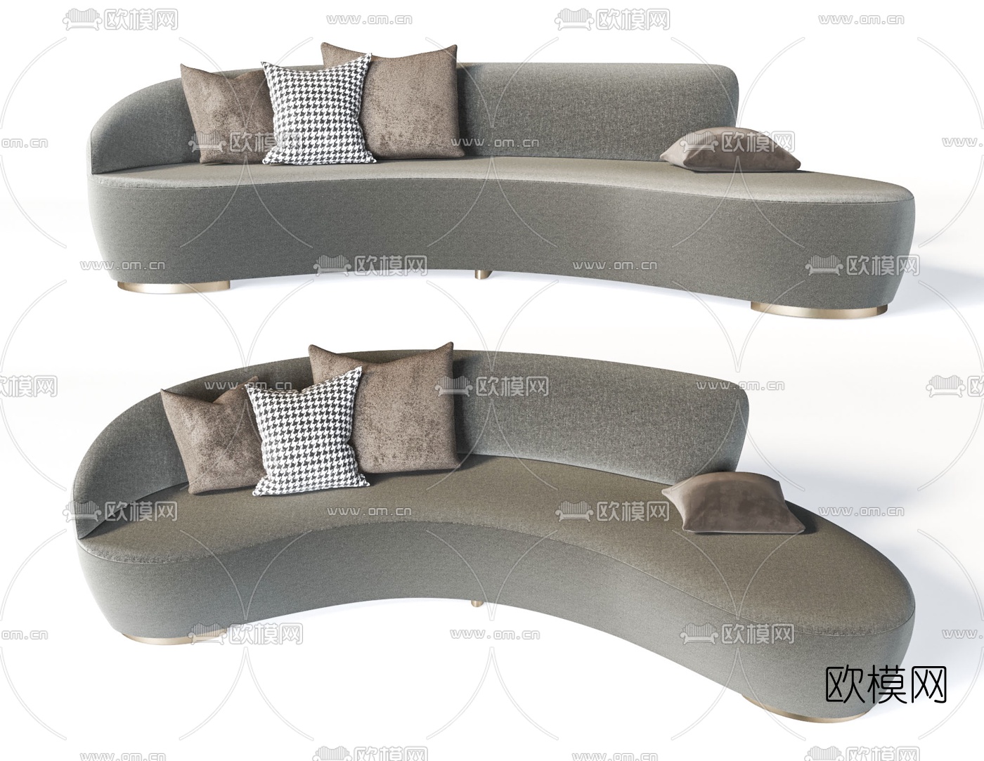现代布艺弧形沙发3d模型下载