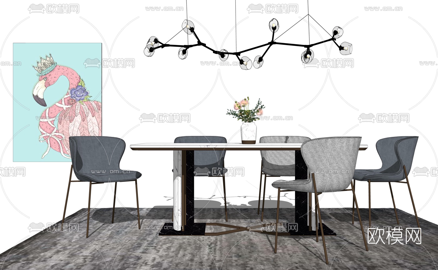 现代简约餐桌椅组合su模型