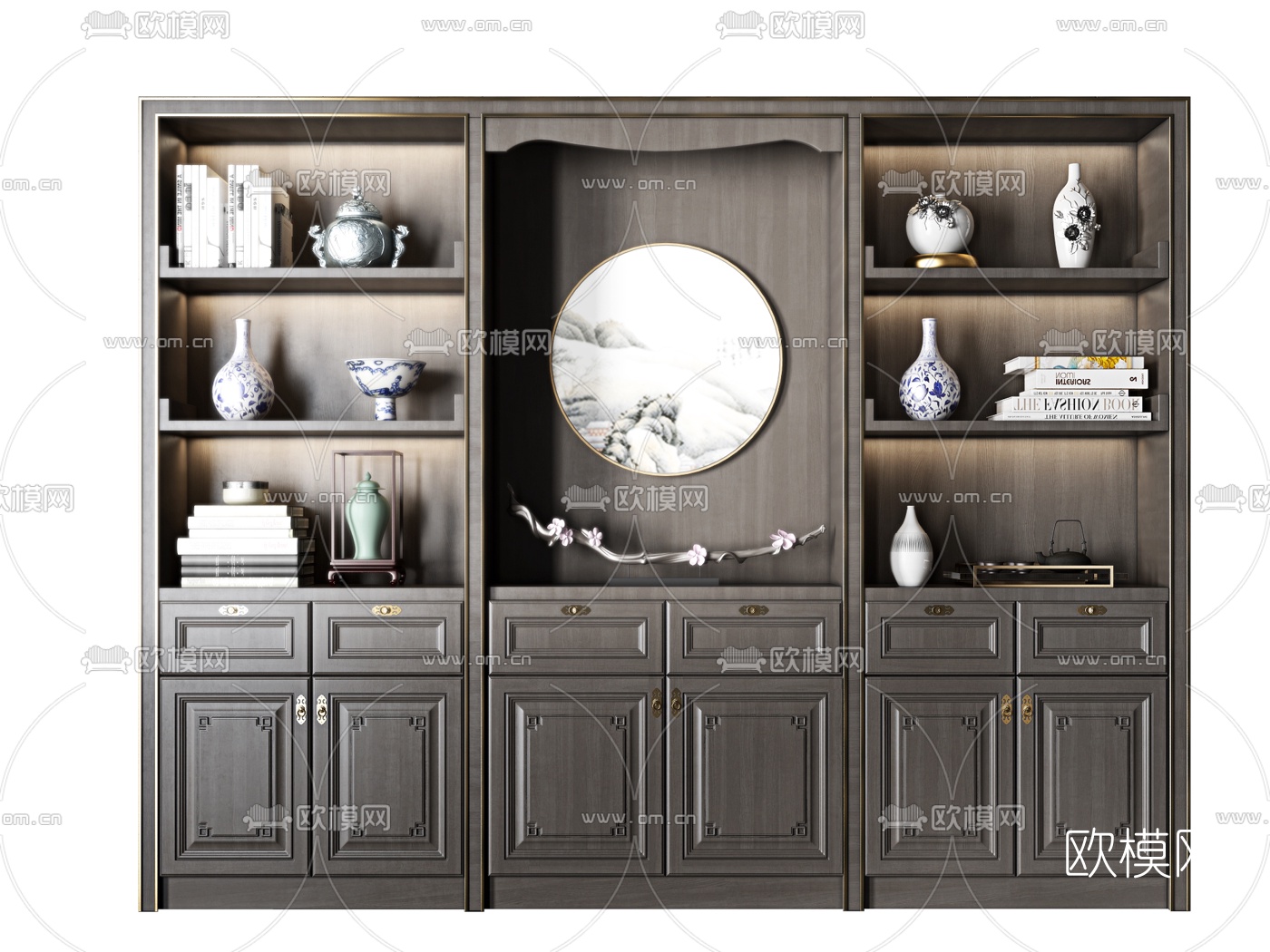 新中式实木装饰柜3d模型下载（渲染图3）