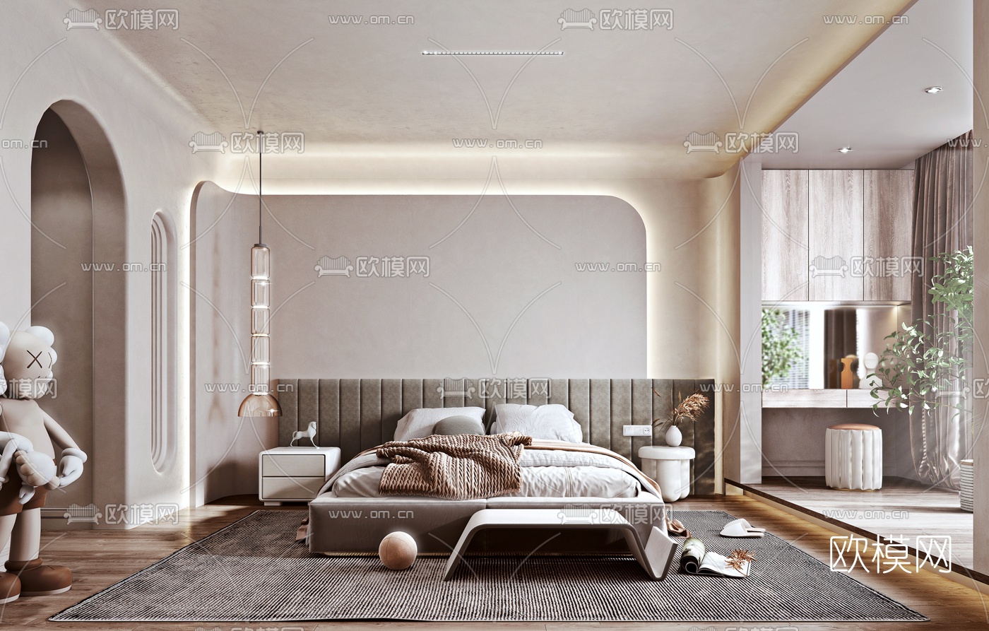 侘寂风卧室su模型下载（渲染图1）