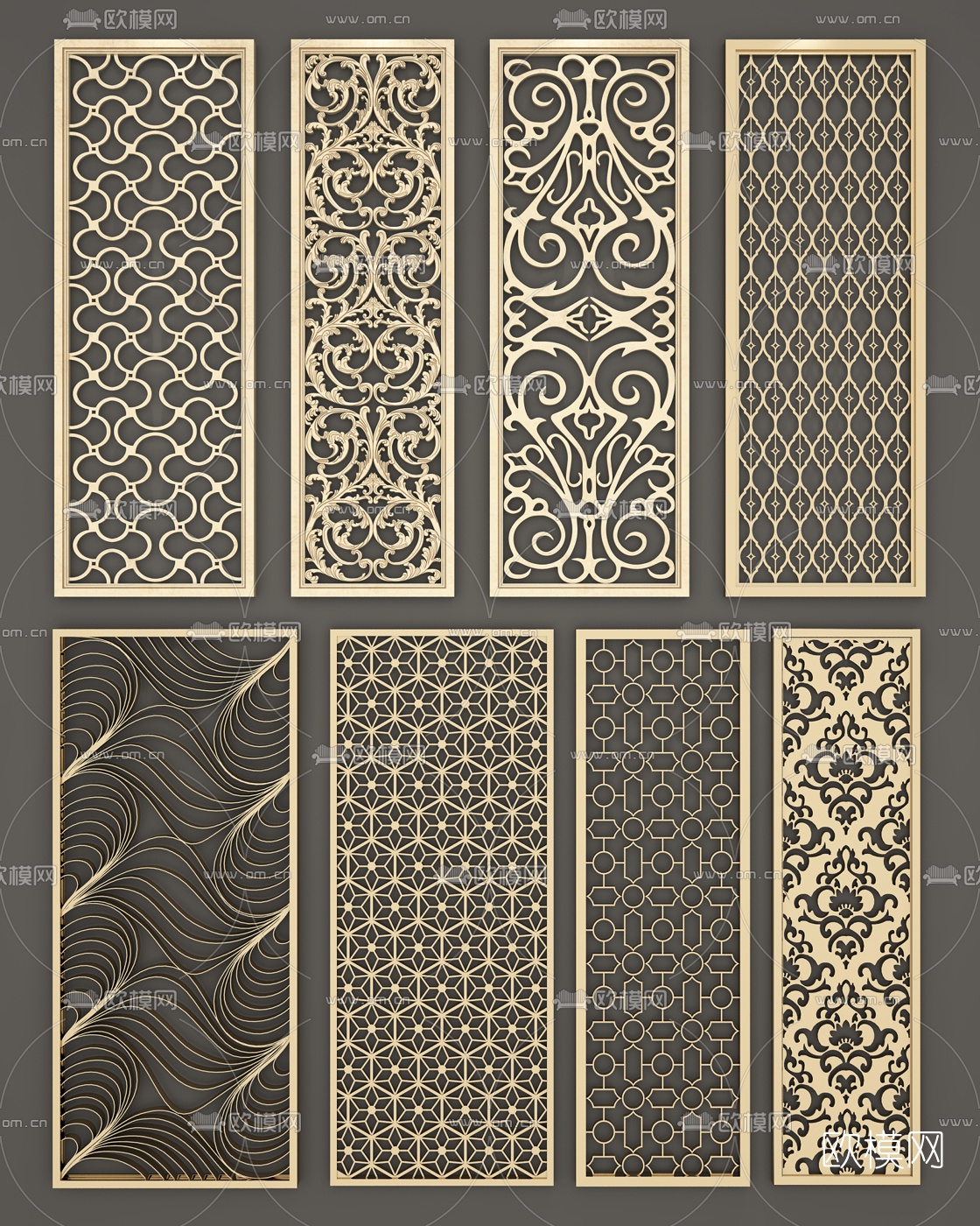 欧式金属雕花屏风隔断组合3D模型下载（渲染图1）