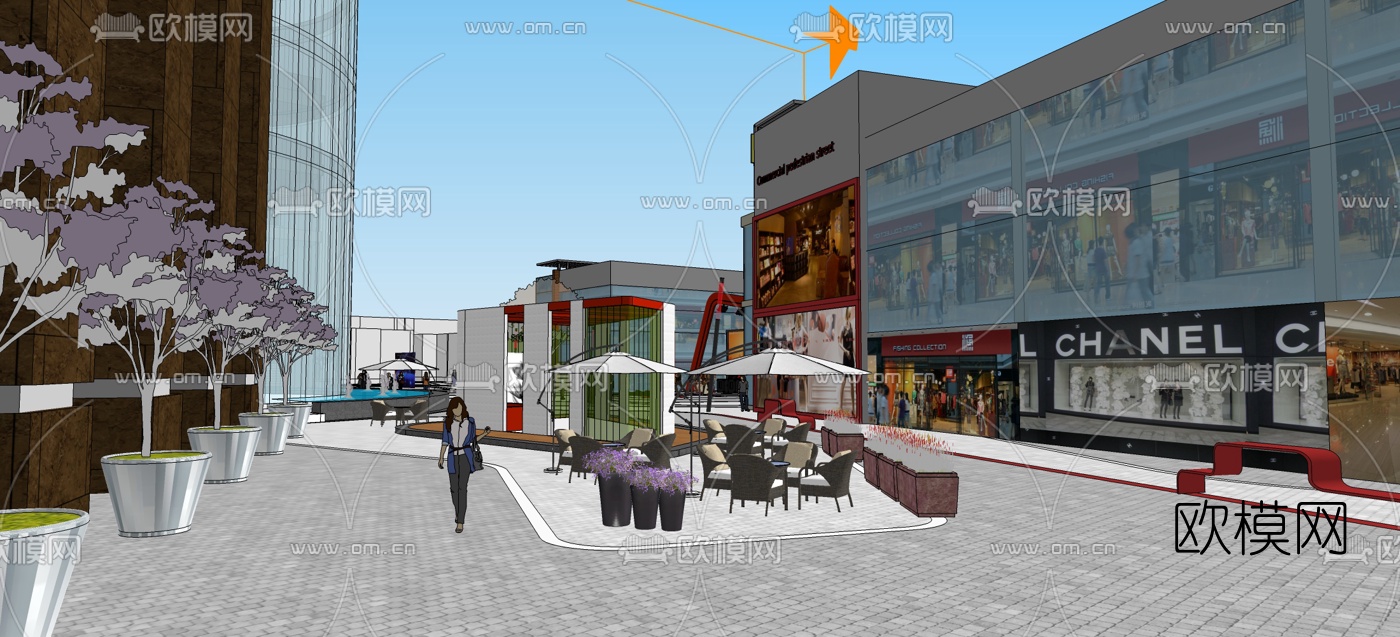 现代商业广场景观设计su模型下载（渲染图1）