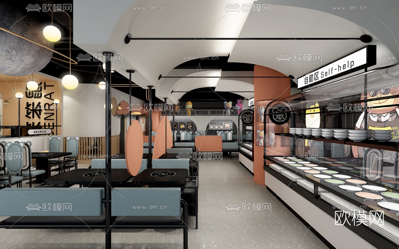 现代自助餐厅3d模型