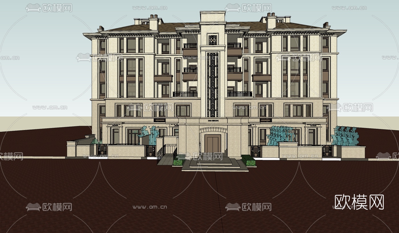 欧式多层公寓楼su模型下载（渲染图2）