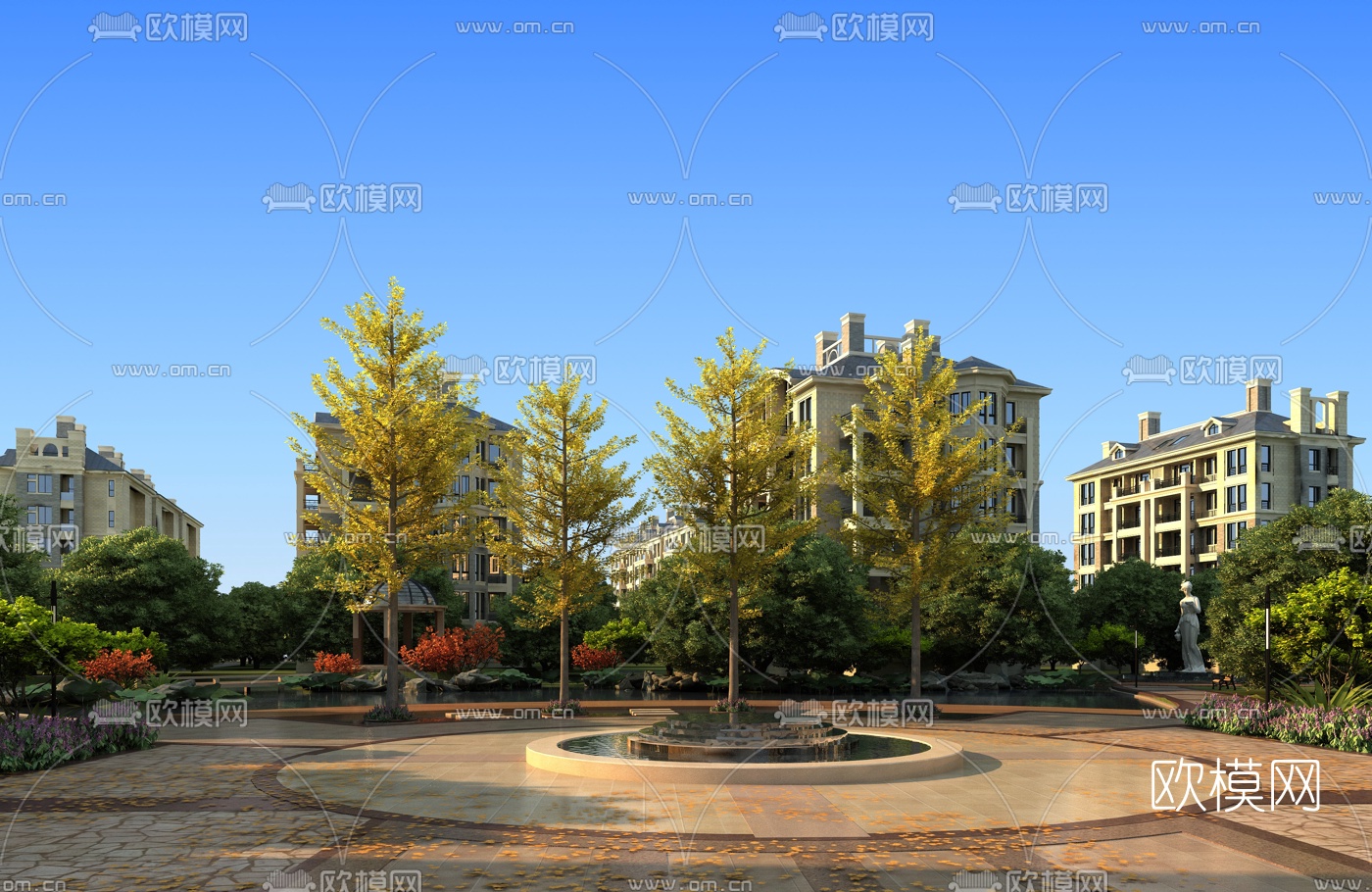 简欧住宅小区园林景观3d模型