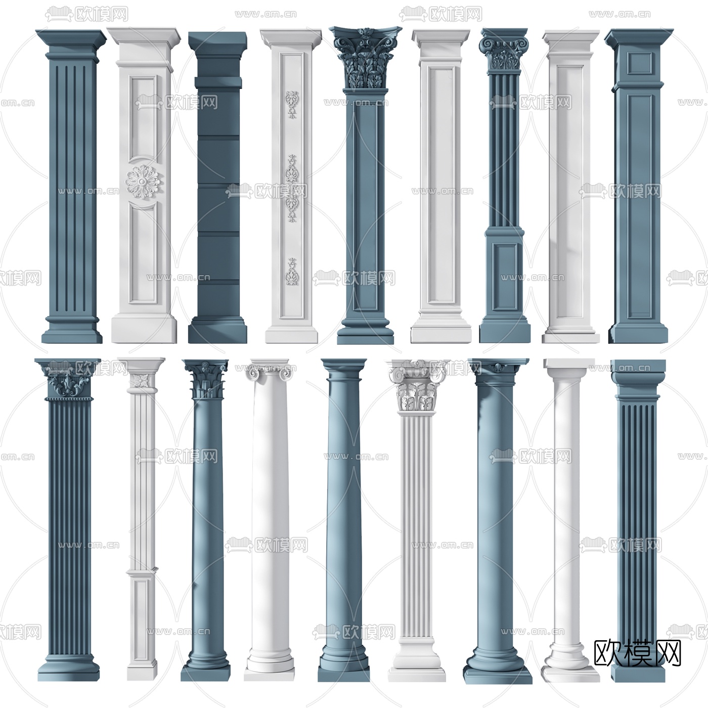 简欧石膏罗马柱组合3d模型下载（渲染图2）