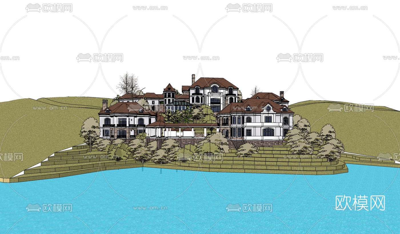 欧式别墅su模型下载（渲染图1）